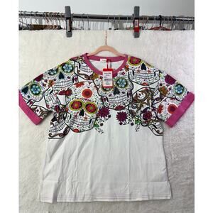 American Bling Sugar Skull Rhinestone Tee Size Large NWT Boho Graphic Western
